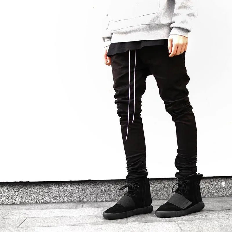 Groothandel- Streetwear Harem Broek Mannen Teken String Elastische Taille Hip Hop Broek Been Openen Rits Mannelijke Broek Broek