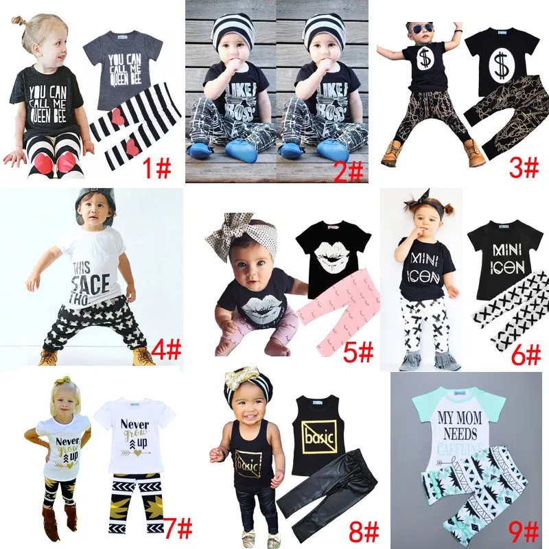 DHL 9 Styles Kids Ins Completi di abbigliamento Baby Fashion Suit Ragazze Lettera T-Shirt Pantaloni Infantile Abiti casual Ragazzi Ins Top Harem Pants 1-5T