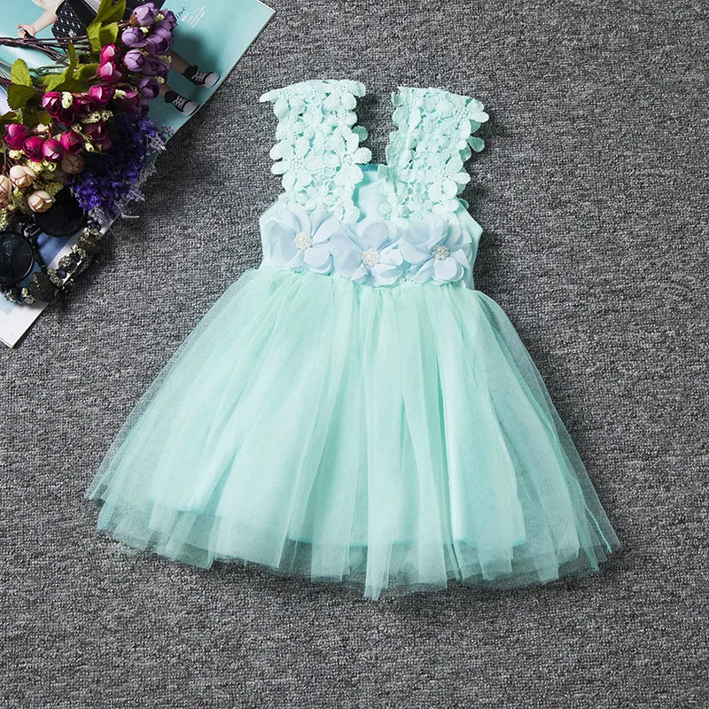 夏の女の子のドレス赤ちゃんのレースの花の派手なスカート子供のメッシュチュチュスカート子供の美しいドレス6色