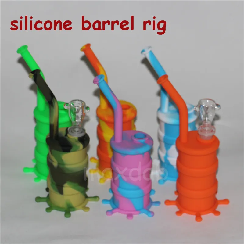 colorful silicone bongs hookahs with glass diffused downstem silicone water pipe dab rig 14 mm joint 5ml silicones wax jar