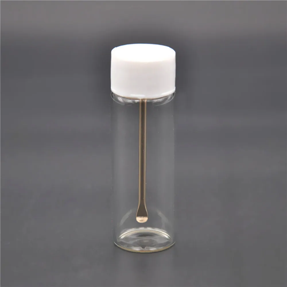 Bullet Storage Bottle Glass Snuff With metal Spoon Spice Clear Brown Snorter Pill box in stock