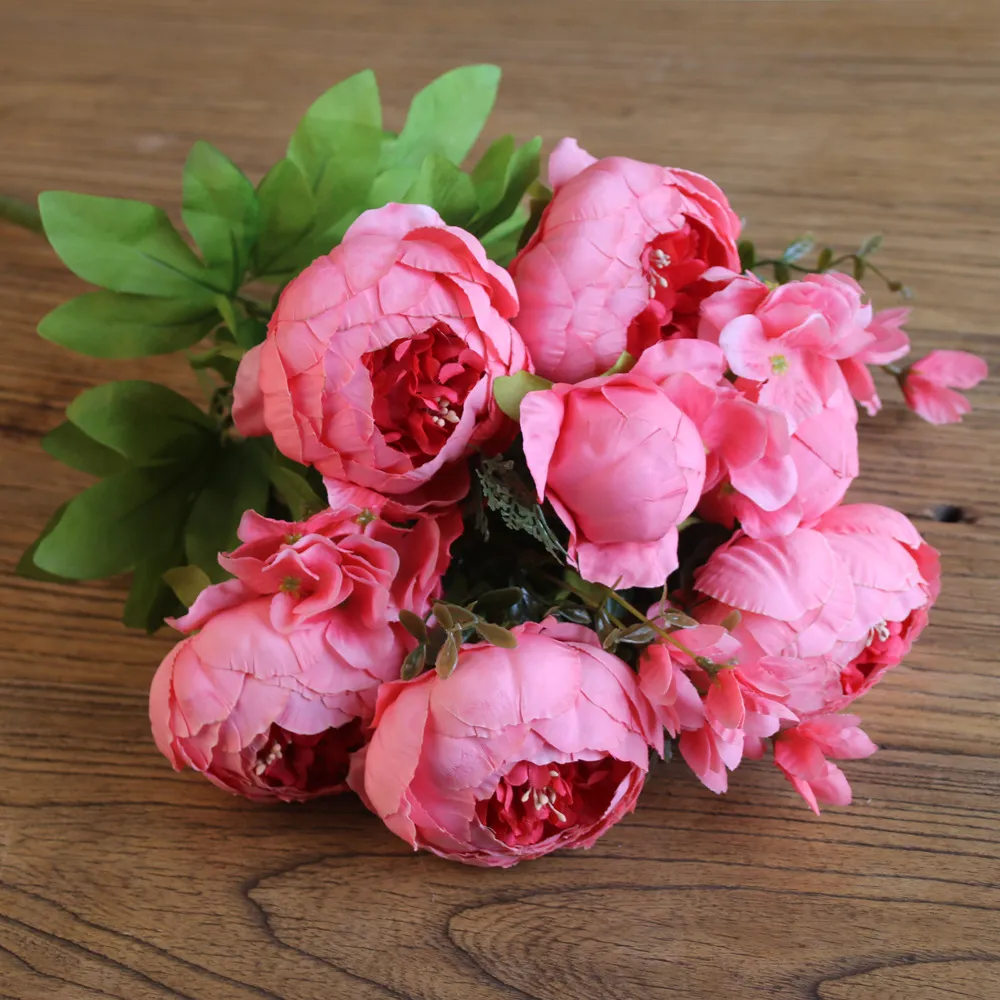 Grande qualità 6 teste + 2 boccioli + 3 piante acquatiche Peonia artificiale Fiore di seta Matrimonio Decorazioni per la casa Paeonia suffruticosa Decorazione fiori