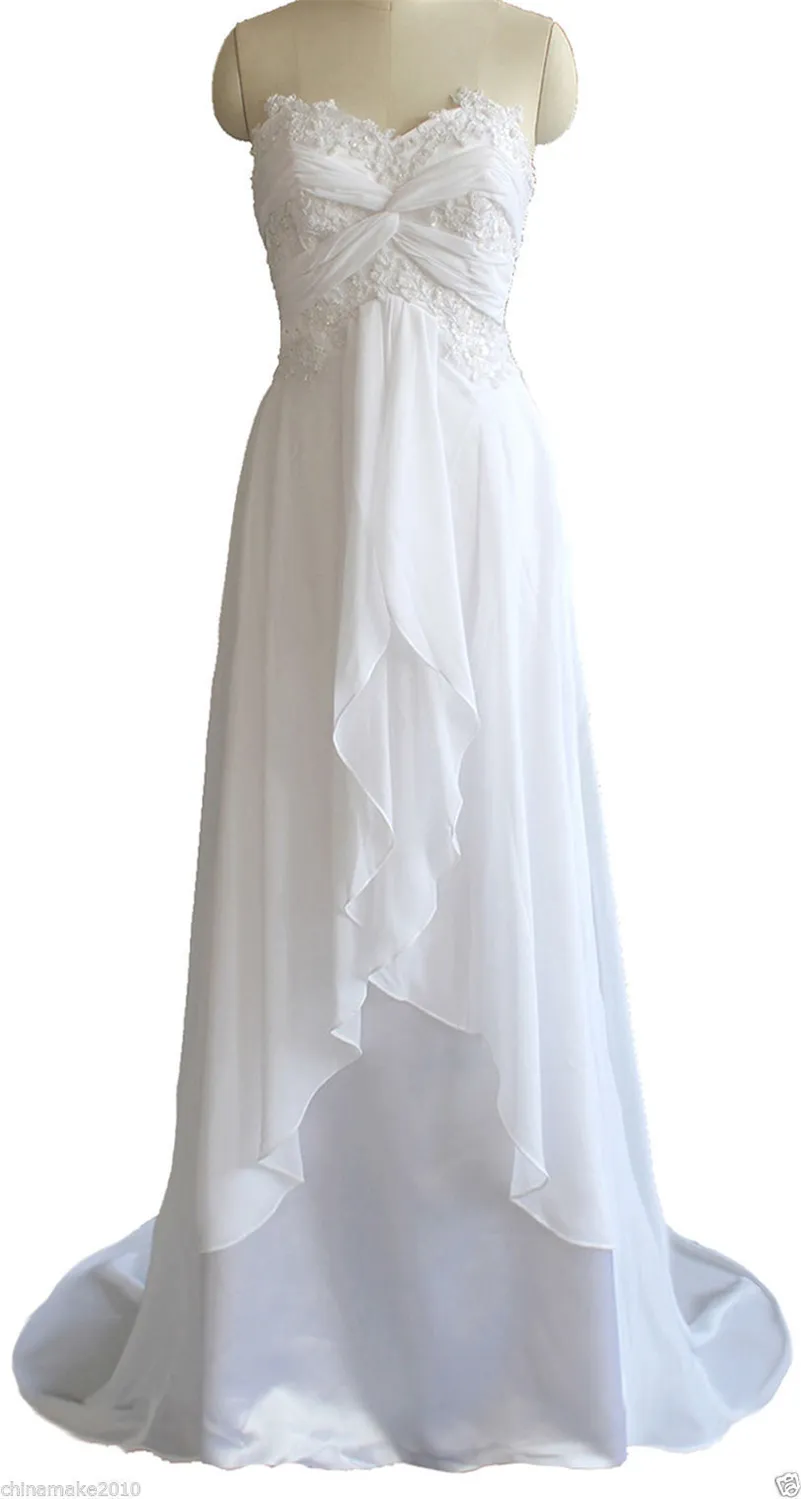 2017 Novos vestidos de noiva de chiffon com apliques frisados ​​baratos plus size Lace Up vestidos de noiva tamanho 2-16 QC110
