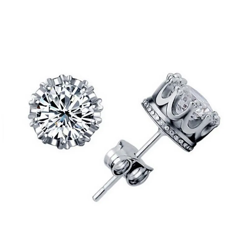 Round zircon Crystal Stud crown earrings with a crown of crown earrings 925 silvering diamond-encrusted love CA323