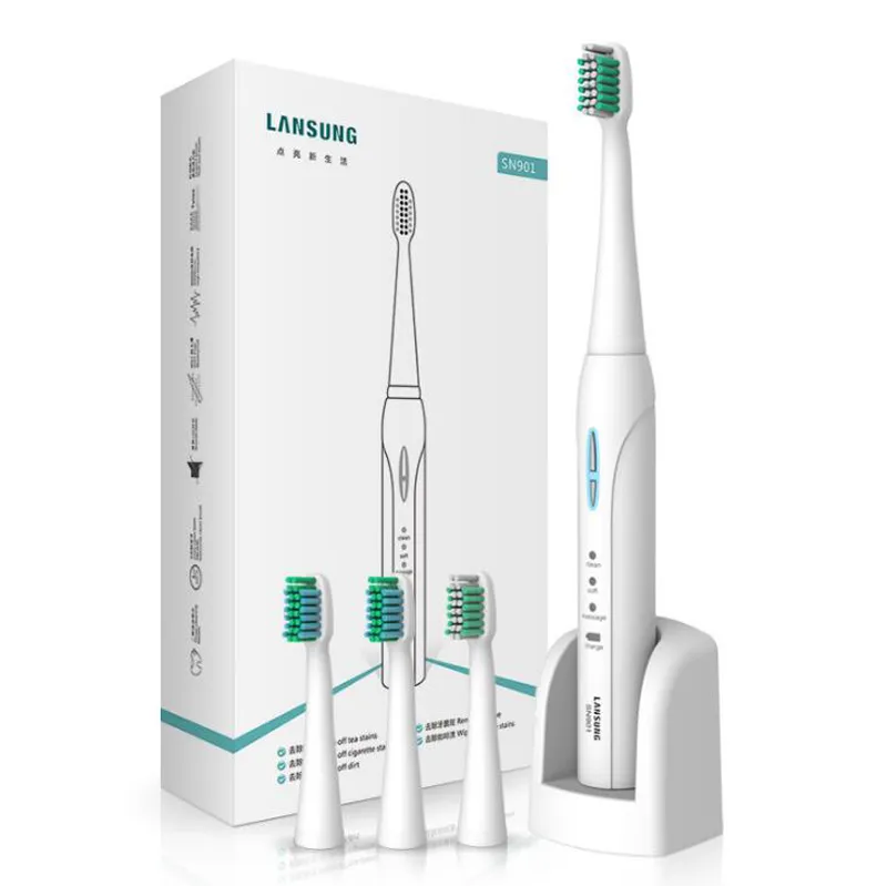 Hot SN901 Ultrasonic Sonic Electric Toothbrush Rechargeable Tooth Brushes With Replacement Heads 2 Minutes Timer Brush