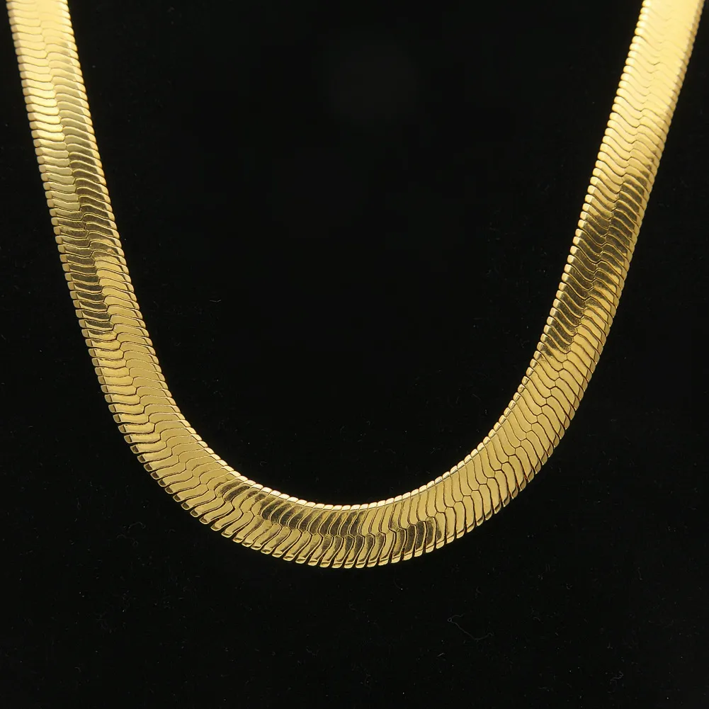 高品質の銅フラットヘビ骨チェーンメンズ女性ヒップホップゴールドメッキショートクラビクルブレードチェーンネックレスジュエリー1882