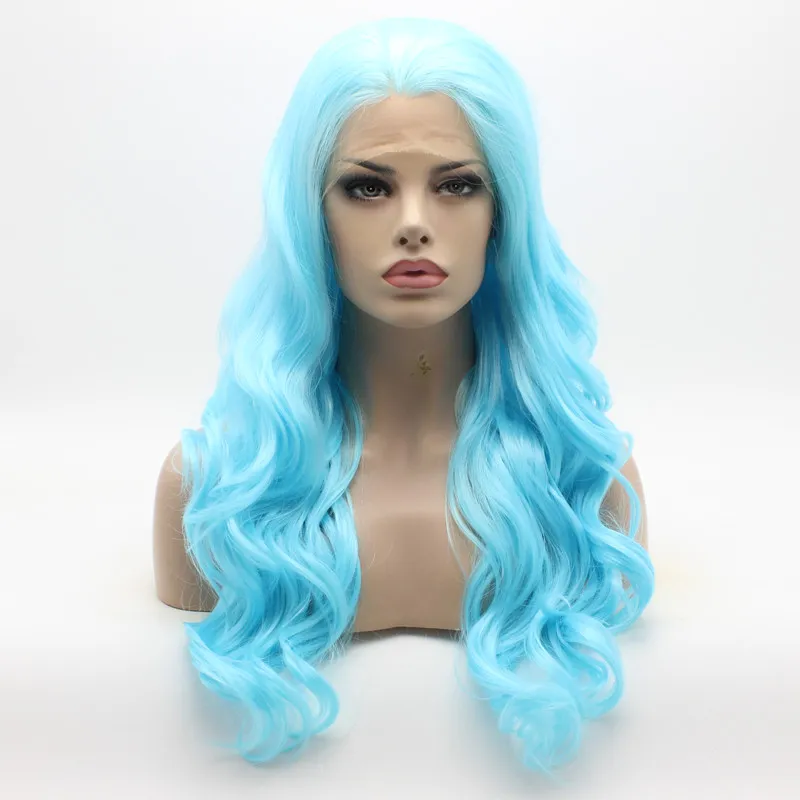 Iwona Hair Wavy Long Light Blue Wig 7 2513 Halvhand Bundet V rmev nlig Syntetisk Lace Front Wigs