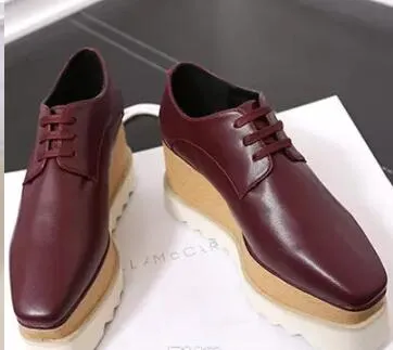 Новая бесплатная доставка 2017 Лето Стелла Маккартни женская обувь красный металлик из натуральной кожи платформы