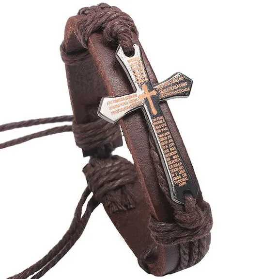 10st / lot mix färger bibelkors äkta läder bangles armband för hantverk smycken gåva lw8