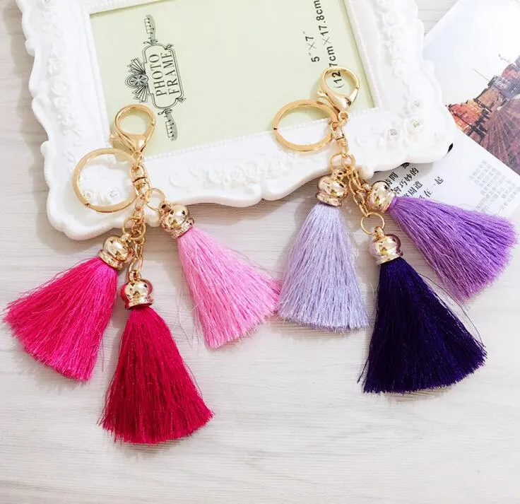 Creative exquisite more color mix tassel keychains with lobster clasp fashion couple key chain car bag pendant TD12