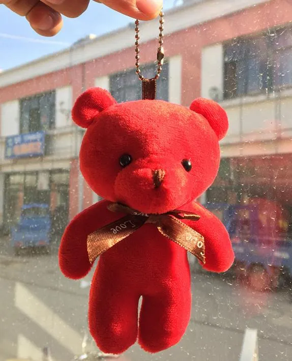 Gevulde teddybeer knuffels meisje baby shower partij gunst cartoon dier sleutel tas hangers 12 cm kerstcadeautjes