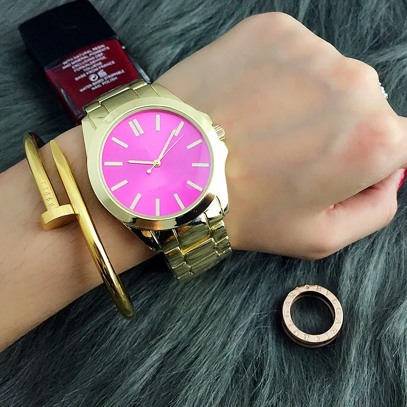 Роскошная мода Женщины Смотреть из нержавеющей стали роскошная леди Big Pink Dial.