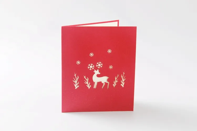 3D Pop Up Cards Santa Deer Christmas Tree Handmade Kirigami Origami Greeting Card Festive Party Supplies