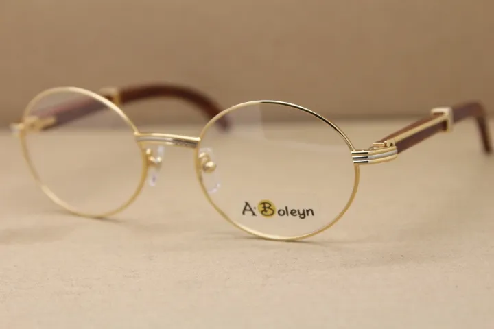 Gold Wood Round Metal 7550178 Eyeglasses Frames for Men Silver Gold Frame Frame Lunettes C Decoration Designer Mens Luxury