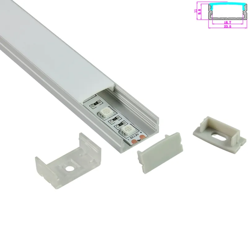 100 x 1m Sats / Flat LED aluminiumprofil och bred typ LED-kanal för golv eller försänkta vägglampor