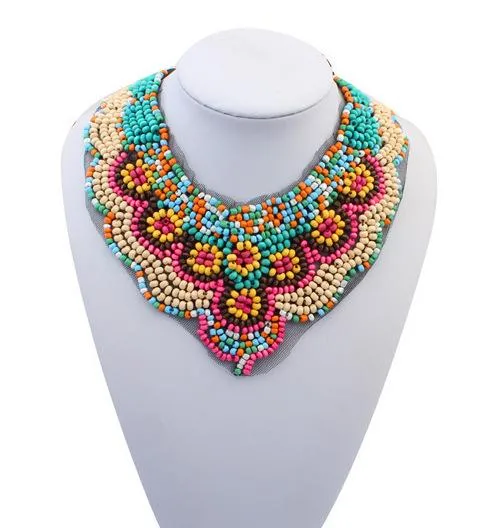 Uttalande pendlar för kvinnor mode smycken detaljhandel etniska ädelsten spets choker bohemian halsband vintage krage halsband