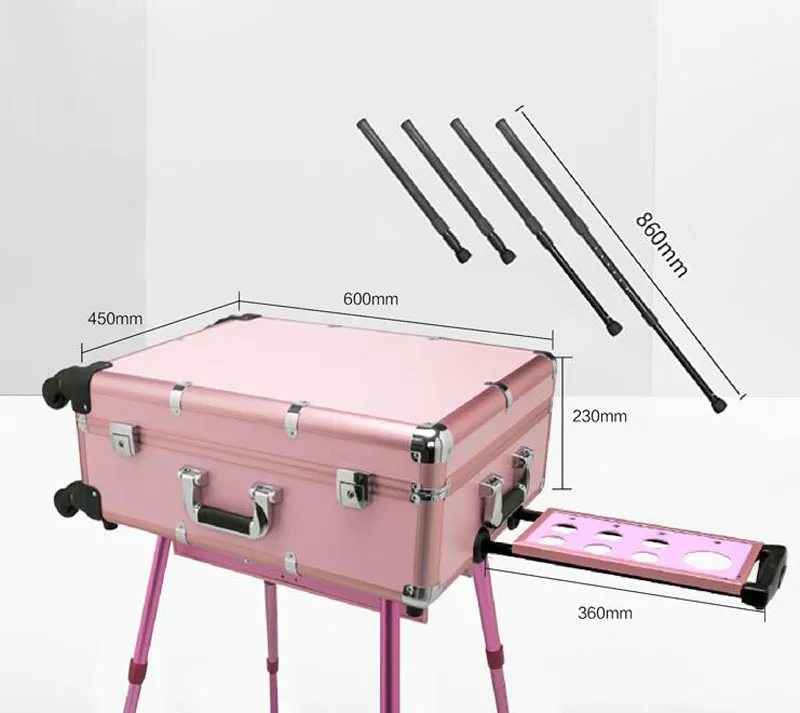 Scatola da treno truccatore a i con luci a LED Trolley da studio Custodia con ruote da studio con gambe Custodia cosmetica con ruote universali7290180