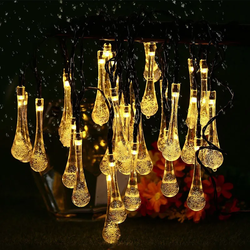 LED Su Damlası Güneş Powered Işık Cadılar Bayramı Noel Süslemeleri 30 Işıklar Ev Açık Bahçe Veranda Partisi Tatil Malzemeleri WX9-36