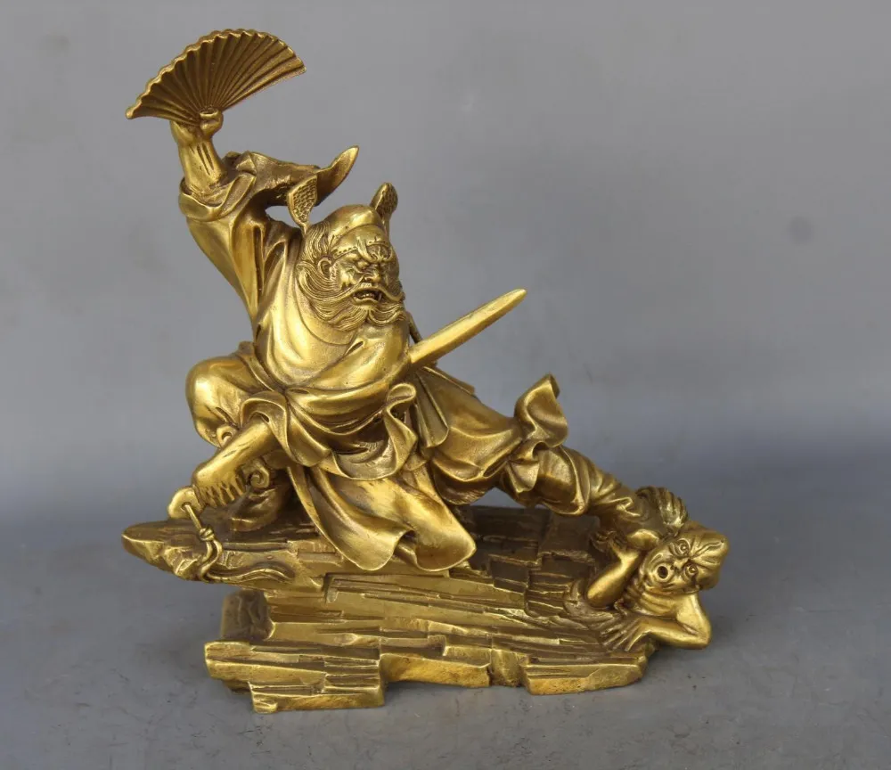 Chinois Cuivre Mythe Immortel Zhong Kui Chungkuel Dieu Atfrass Démon Diabon Statue