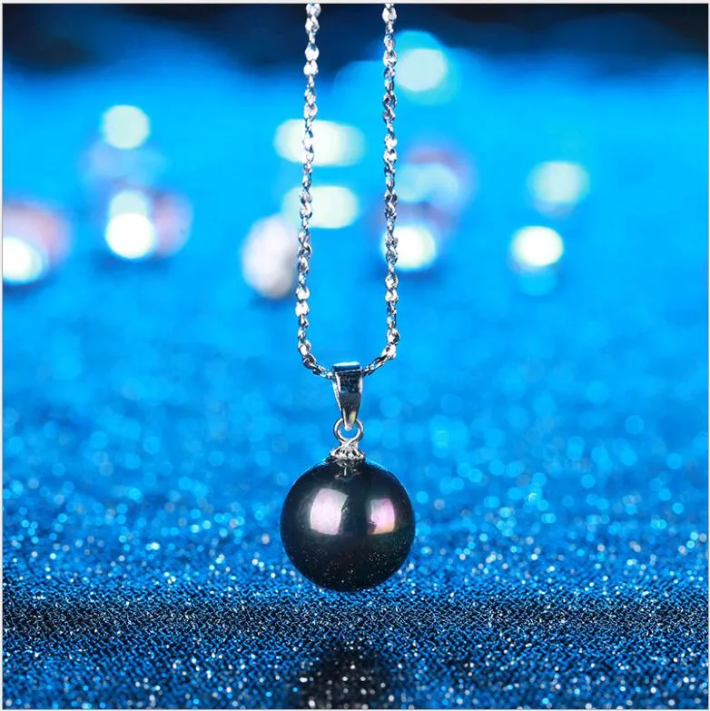 12mm Natural Pearl Pendant Necklaces Black White Simple Elegant Ladies 925 Solid Sterling Silver Jewelry for Women Gift