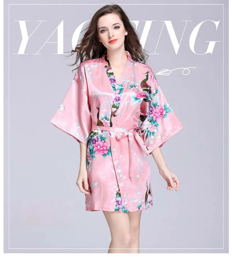 여자 039s letmingwear kimono 나이트 로브 인공 실크 새틴 웨딩 신부 들러리 로브 ​​짧은 꽃 목욕 가운 peignoir femme4375241