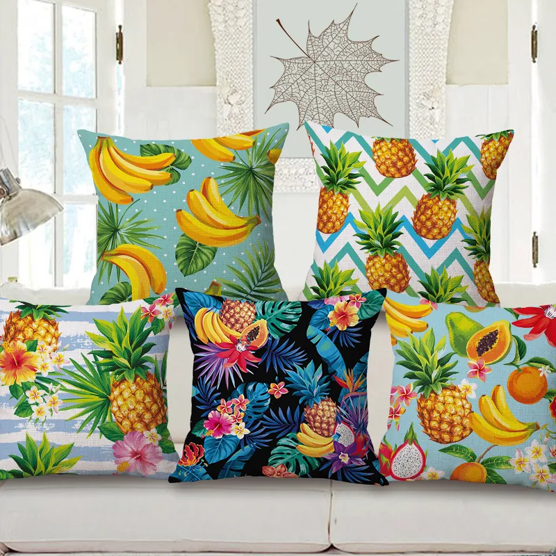 Nouveau tropical housse de coussin jungle banane jeter taie d'oreiller pour canapé chaise canapé décoratif ananas almofada ananas cojines