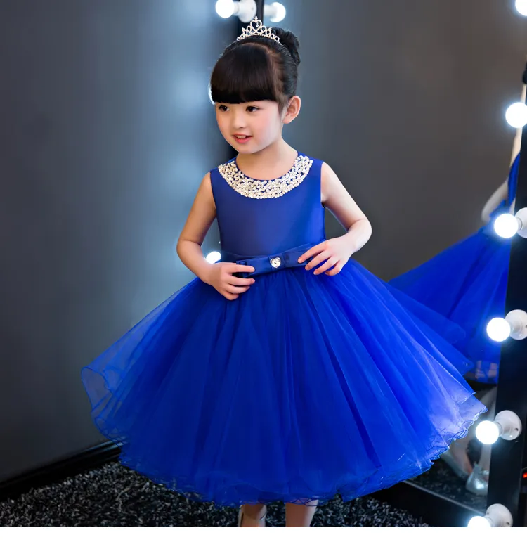 kids blue party dress Blue Lace Tulle Flower Girl Dress main image 1
