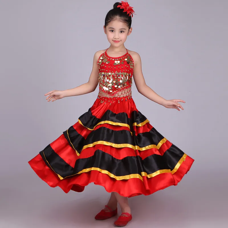 Costume Da Ballerina Spagnola Ragazze Flamenco Vestito Operato Da Danza Del  Ventre Vestito Da Minigonna Bollywood Dancing Red Black Child Da 26,23 €