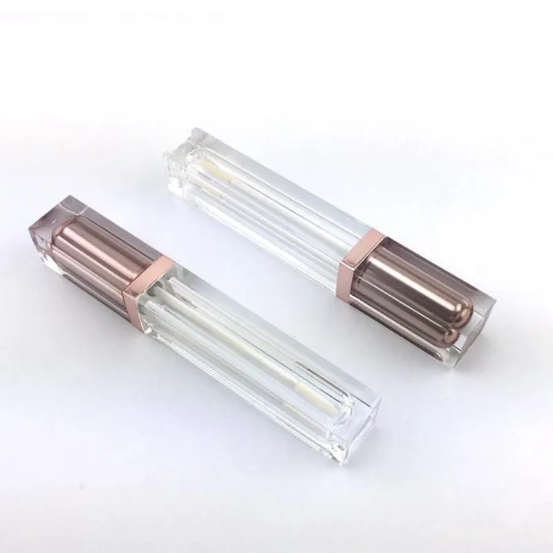 Tubo de brillo de labios vacío de oro rosa de grado superior, contenedor de lápiz labial líquido de plástico, forma cuadrada, brillo de labios, botellas recargables F201711477134315