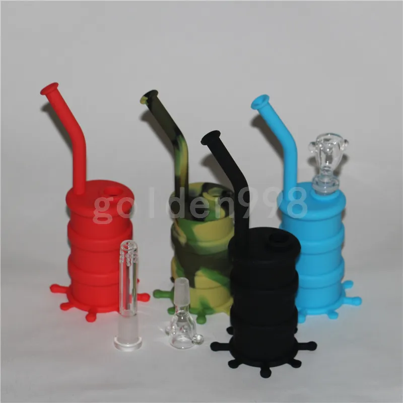 Portable Hookah Silicone Barrel Rigs for Smoking Dry Herb Unbreakable Water Percolator Bong Smoke Oil Concentrate Pipe DHL