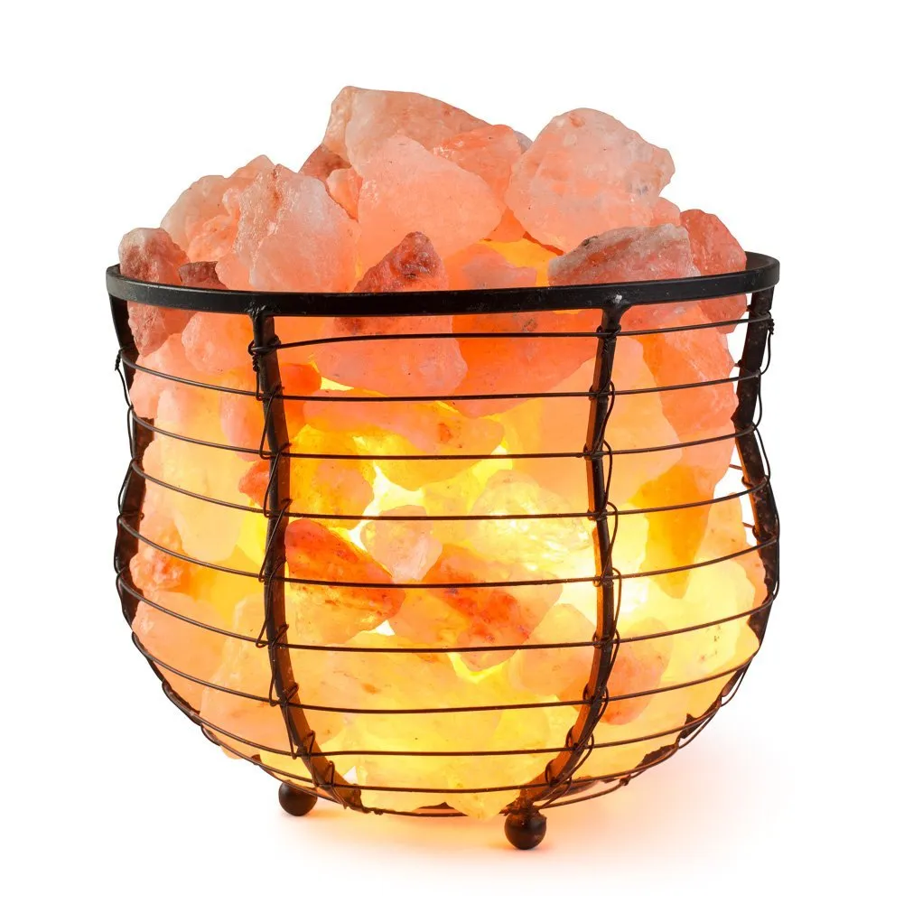 Naturlig Himalayan Salt Wire Mesh Basket Vase Lamp luftrenare med sladd, glödlampa Autentisk Crystal