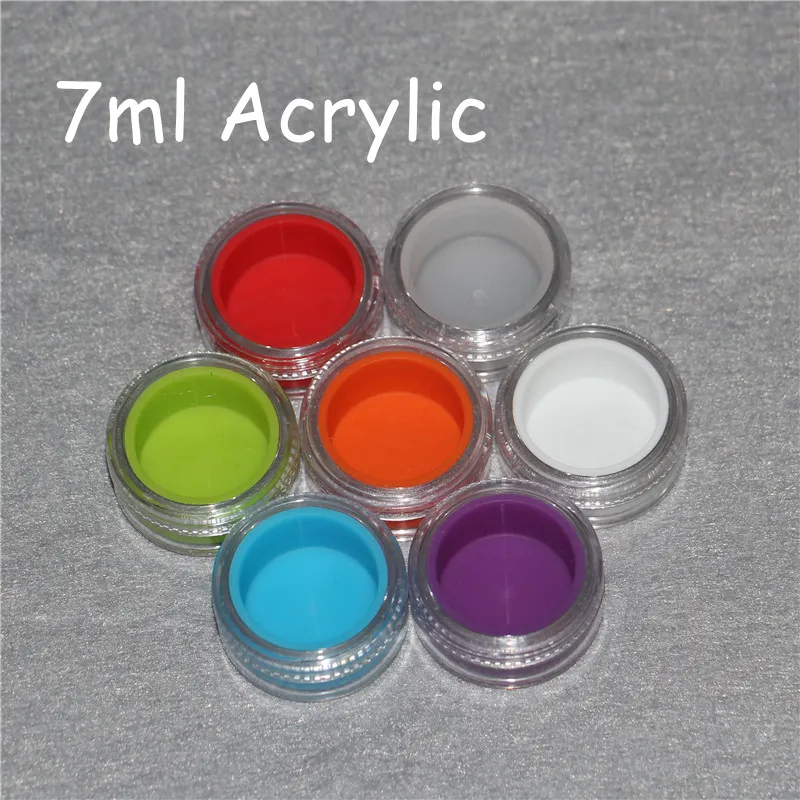 Custom printing plastic container with silicone liner 3ml 5ml 6ml 7ml 10ml acrylic jar for wax dab bho,acrylic clear wax containers