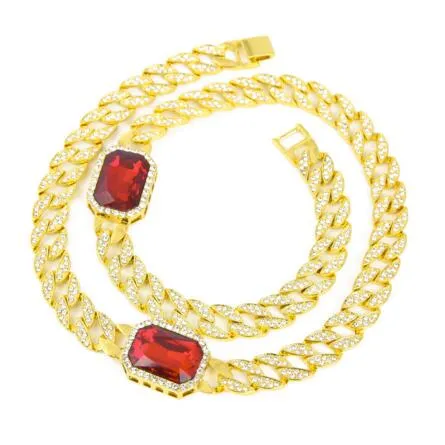 Collar de aleación de diamantes de rubí con 2 diamantes de hip-hop para hombre