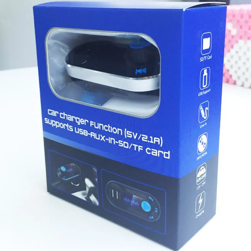 En iyi Bluetooth Araç Kiti Handsfree MP3 Çalar FM Verici Çift 2 USB Araç Şarj Desteği SD Line-in AUX T66