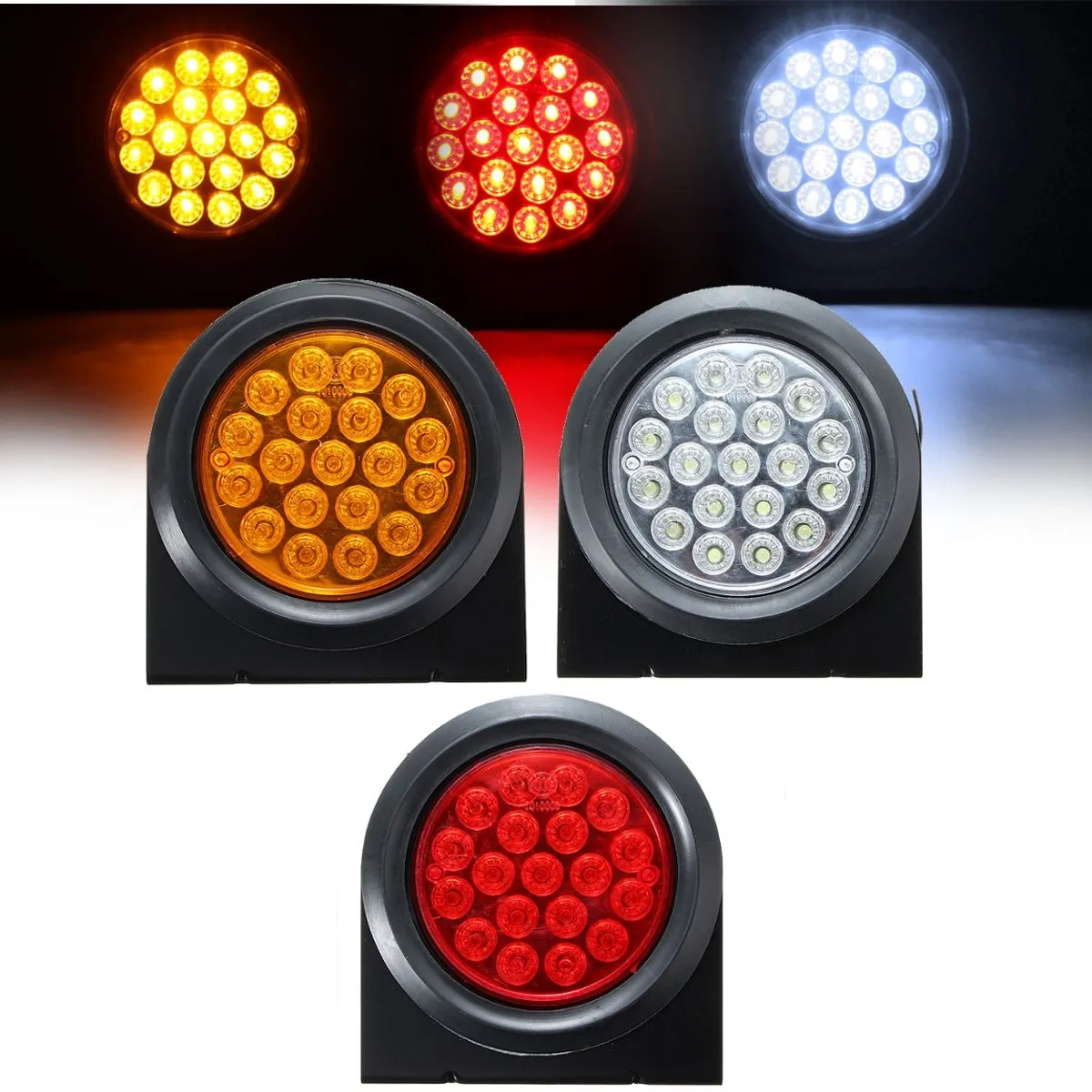 Truck Rear Tail 19 LEDS Round Reflector Brake Stop Marker Light Indicator 24V Plastic Rubber 1PC Red Yellow White