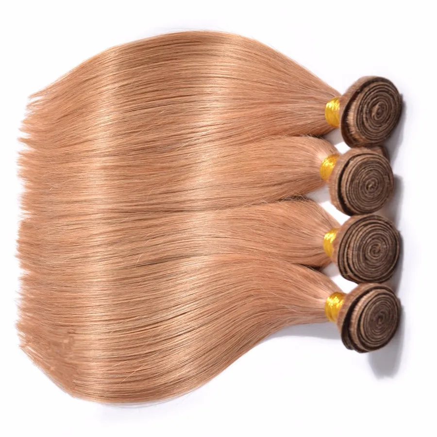 Brésilien Soyeux Droit # 27 Brun Clair Trames de Cheveux Humains Miel Blonde Bundles Offres Brésilien Vierge Cheveux Humains Tisse Extensions