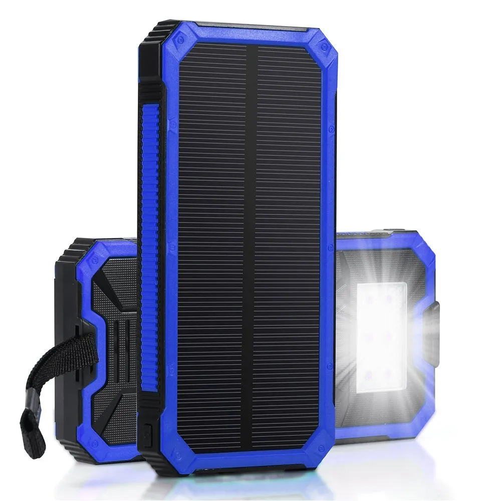شاحن مصابيح الشمسية الشمسية، شاحن بطارية محمولة 15000 مللي أمبير في بطارية USB المزدوجة بنك الاحتياطات بنك الطاقة مع 6 مصباح يدوي LED