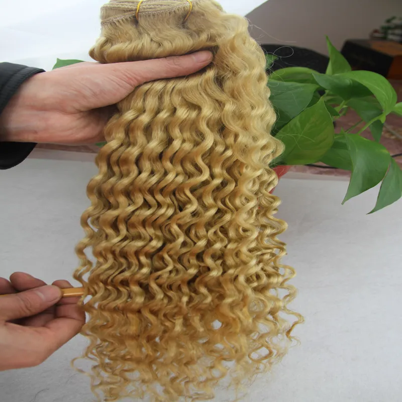 Blonde Brazilian Hair kinky curly Human Hair Bundles 100g blonde hair weave Non-remy Weaving