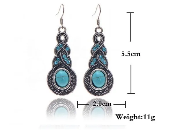 Boucles d'oreilles ensemble de bijoux bohème motif rétro bijoux en cristal bleu collier turquoise boucles d'oreilles ensemble de bijoux femme shipong gratuit whoelsale