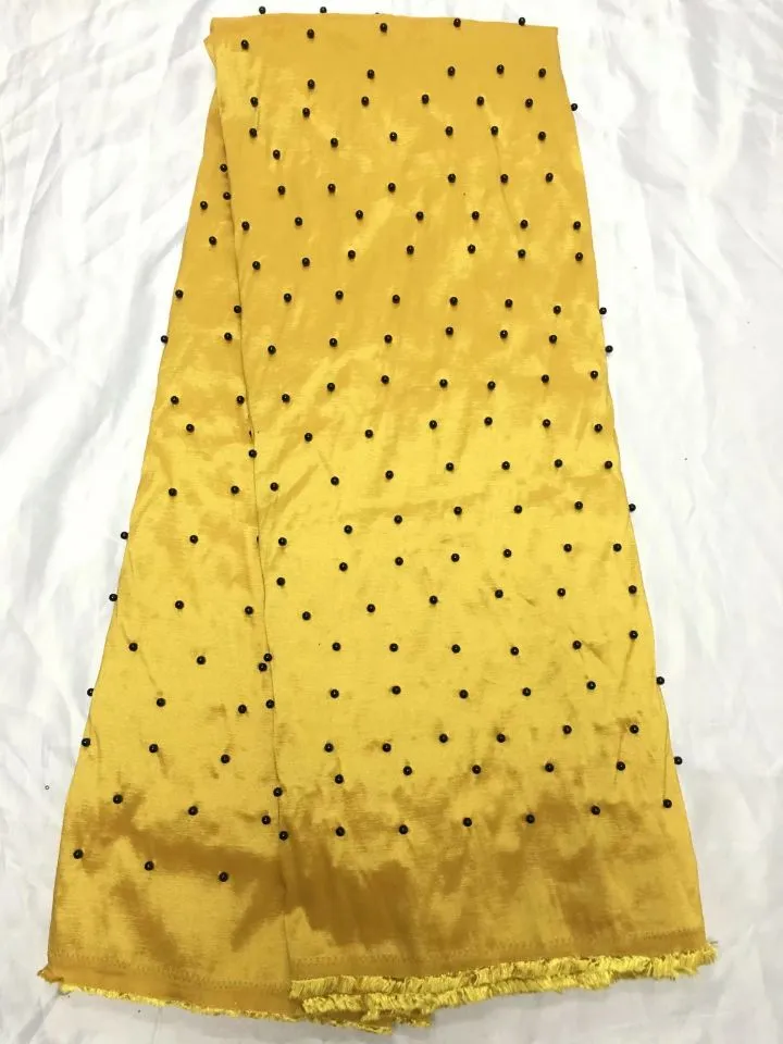 5 Yards/pc offre spéciale tissu de dentelle George jaune avec perles décoration dentelle de coton africain pour vêtements QG2-3