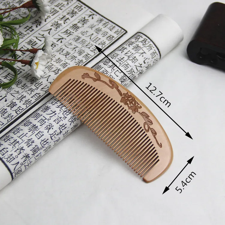 Natural peach combs thickened carved wood combs Anti-static massage scalp health portable hair comb wedding favor Women's gifts