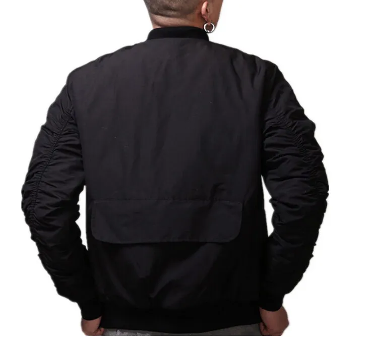 Mode Style Mens Black Bomber Jacka Hi-Street Flight Jacket Slim Fit Hip Hop Varsity Letterman Jacka för Man