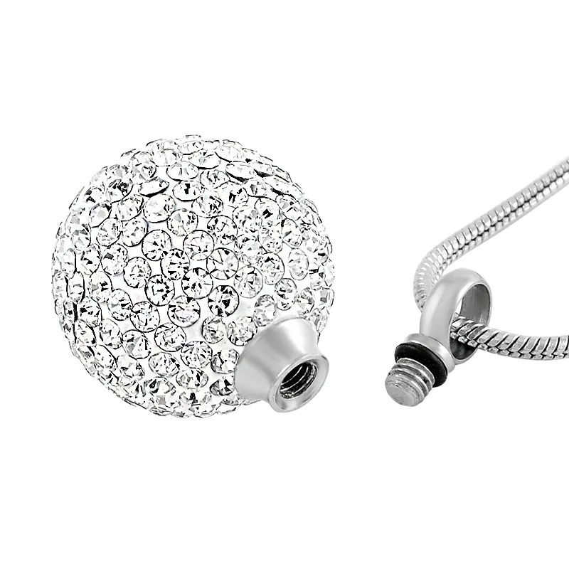 Clear Crystal Ball rostfritt stål Kremering Pendant Necklace Memory Funeral Ashes Keepsake Urn Halsbandsmycken258q