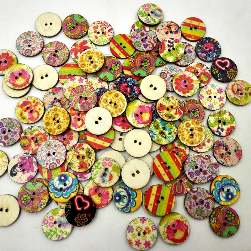 Wooden Buttons vintage paint 15 20 25mm 2 holes for handmade Gift Box Scrapbooking Crafts Party Decoration DIY Sewing draw2252
