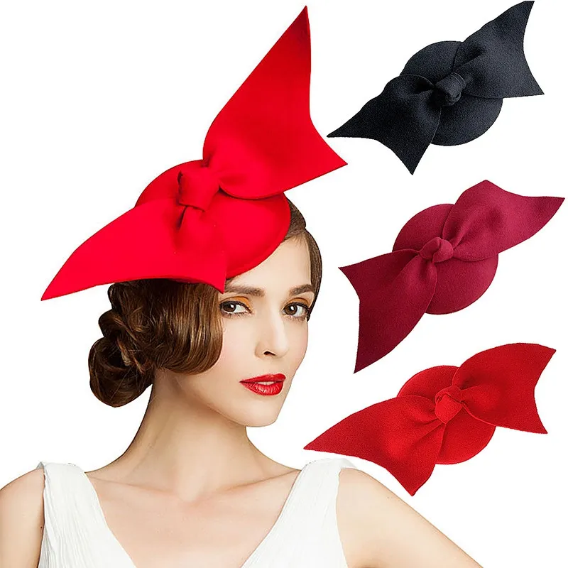 Dames Fancy Wol Felt Disc Big Bowknot Fascinator Church Dress Cocktail Party Solid Color Hat A194