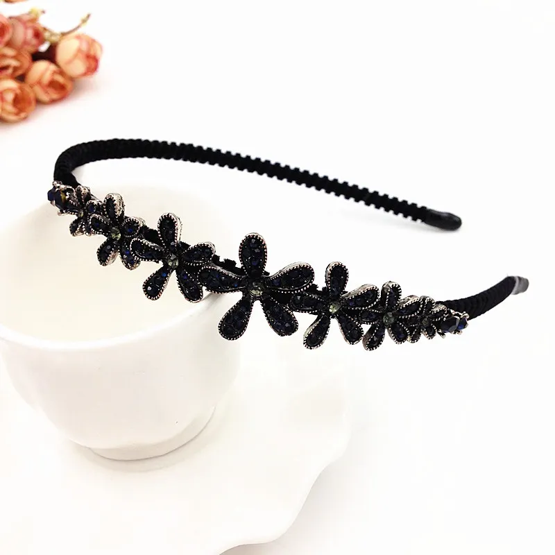 Nuevas diademas Aro para la cabeza Boda de lujo Venta al por mayor Accesorios nupciales de moda Negro Arco brillante Flor Rhinestone Joyería para el cabello gratis DHL SF