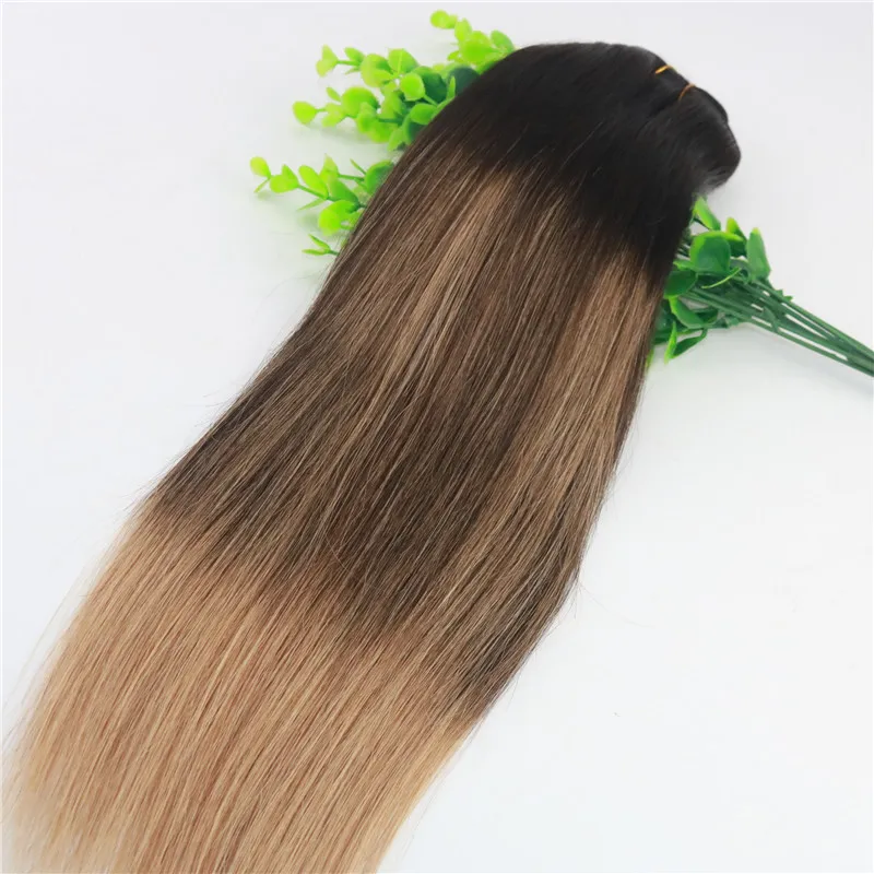 8a 7 sztuki 120gram Clip in Human Hair Extensions Balayage Dark Brown Najważniejsze podkreśla Brazylijskie ludzkie Remy Włosy Dziewica