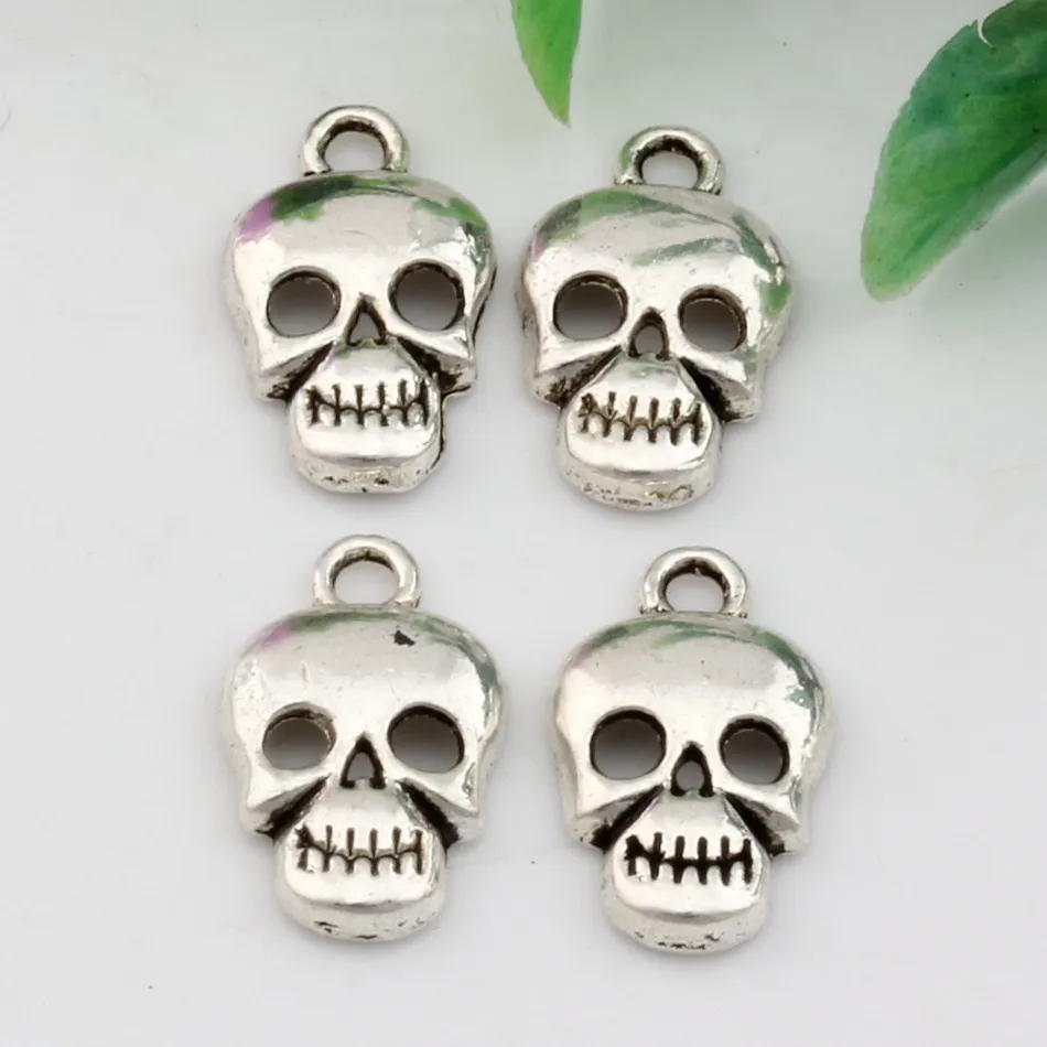 Heiß ! 250 Stück 17 x 10 mm Antiksilber Zinklegierung einseitiger Totenkopf-Charm-Anhänger DIY-Schmuck A-081