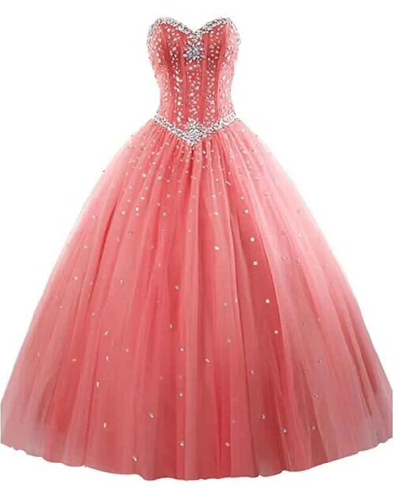 2017 New Elegant Ball Gown Tulle Quinceanera Abiti con perline Sweet 16 Abiti 15 anni Prom Party Gowns WD1015