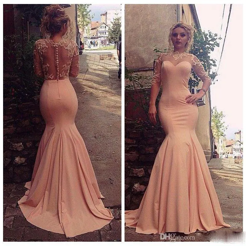 Peach mermaid hotsell prom dress
